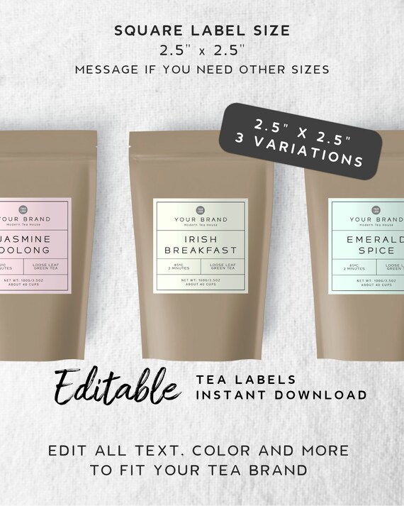 Custom Tea Packaging Label Template Printable Label Design Etsy