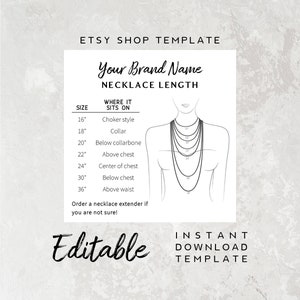 Editable Necklace Size Chart - Editable Templates, Size Chart Template, Jewelry Shop Template, Fitting Guide Template, Size Measurement