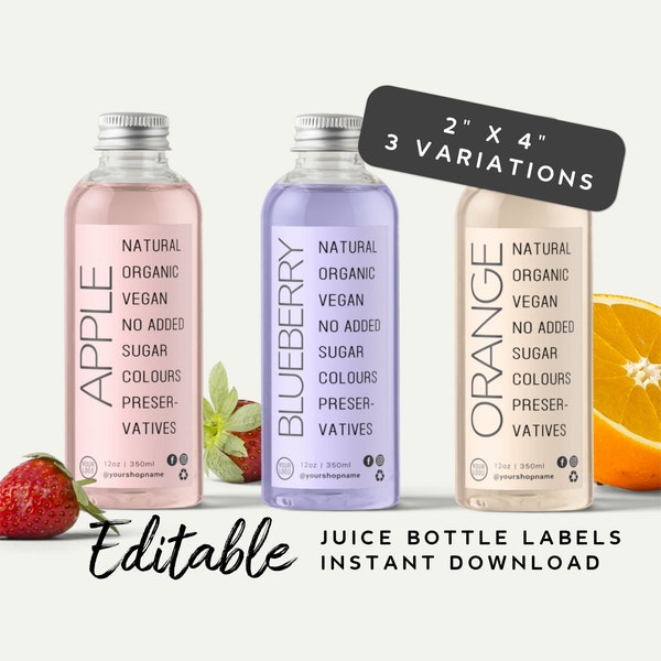 Juice Label - Juice Bottle Label, Juice Box Sticker, Smoothie Label, Drink Bottle Label, 12oz 16oz Plastic Bottle Label, Food Packaging