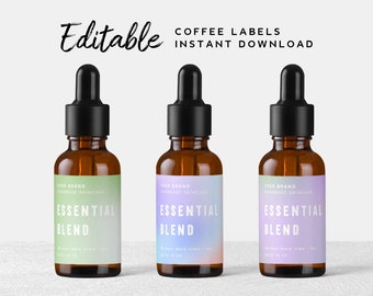 Printable Dropper Bottle Label Template - Editable Bottle Label, DIY Essential Oil Label, Custom Cosmetic Label Design Branding, Holographic