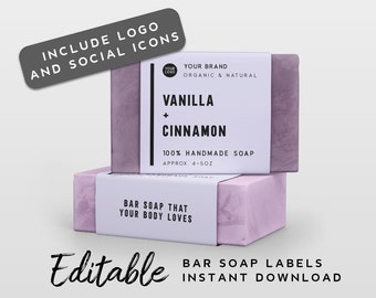 Soap Label - Editable Color, Product Label Template, Handmade Soap Wrapper Label, DIY Product Packaging, Soap Packaging, Bath Product Label