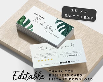 Thank You Business Card Template With Logo - Thank You Card Greenery, Thank You Business Card Floral, Green Leaf Thank You Card Business