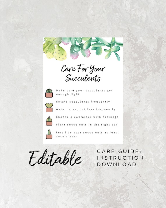 Succulent Care Guide Insert Printable Care Guide Plants Etsy