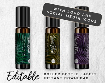 Dark Floral Product Label Template - With Logo, Roller Bottle Label for Essential Oil, Label Printable, Dark Bottle Label Editable