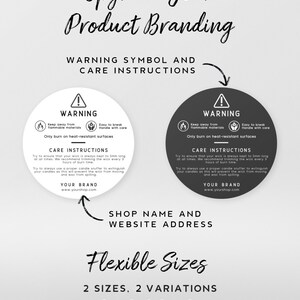 Warning Label Template - Candle Warning Sticker Label, 3x3, Round Label for Lid, Editable Information Label, Printable Instruction Sticker image 2