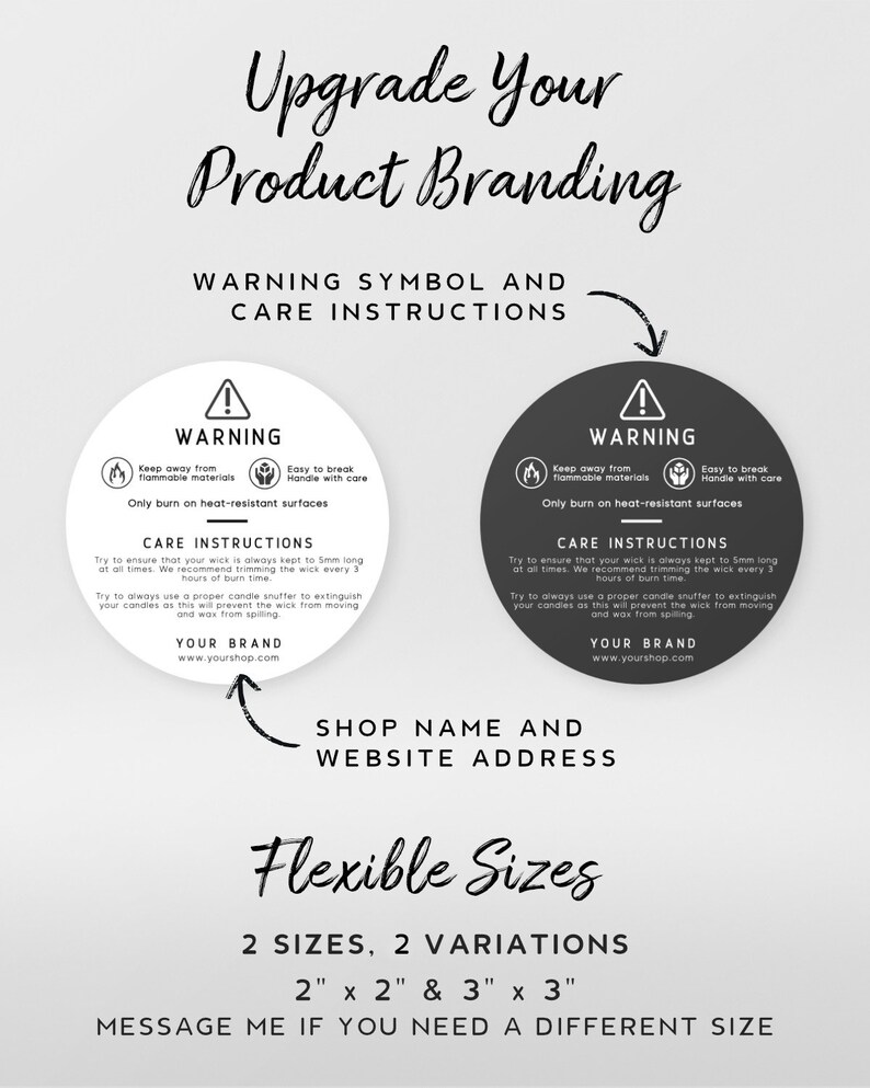 Warning Label Template - Candle Warning Sticker Label, 3x3, Round Label for Lid, Editable Information Label, Printable Instruction Sticker image 2