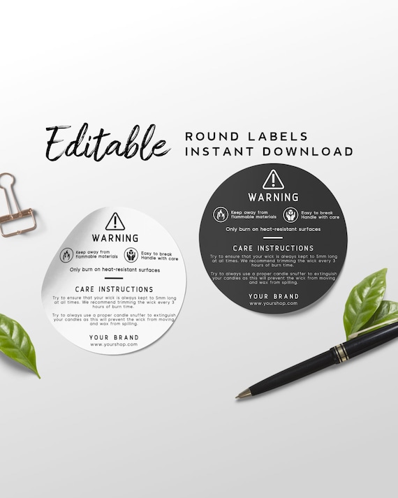 Warning Label Template - Candle Warning Sticker Label, 3x3, Round Label for Lid, Editable Information Label, Printable Instruction Sticker