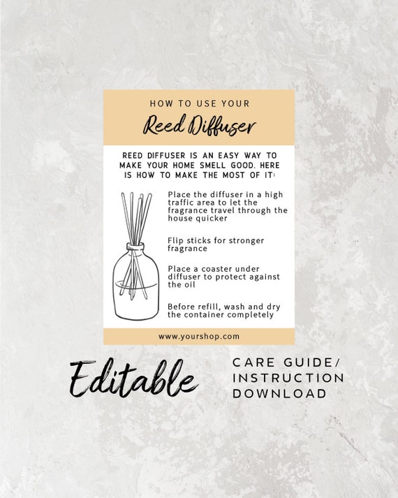 Printable Care Card Editable Reed Diffuser Card Instruction Etsy