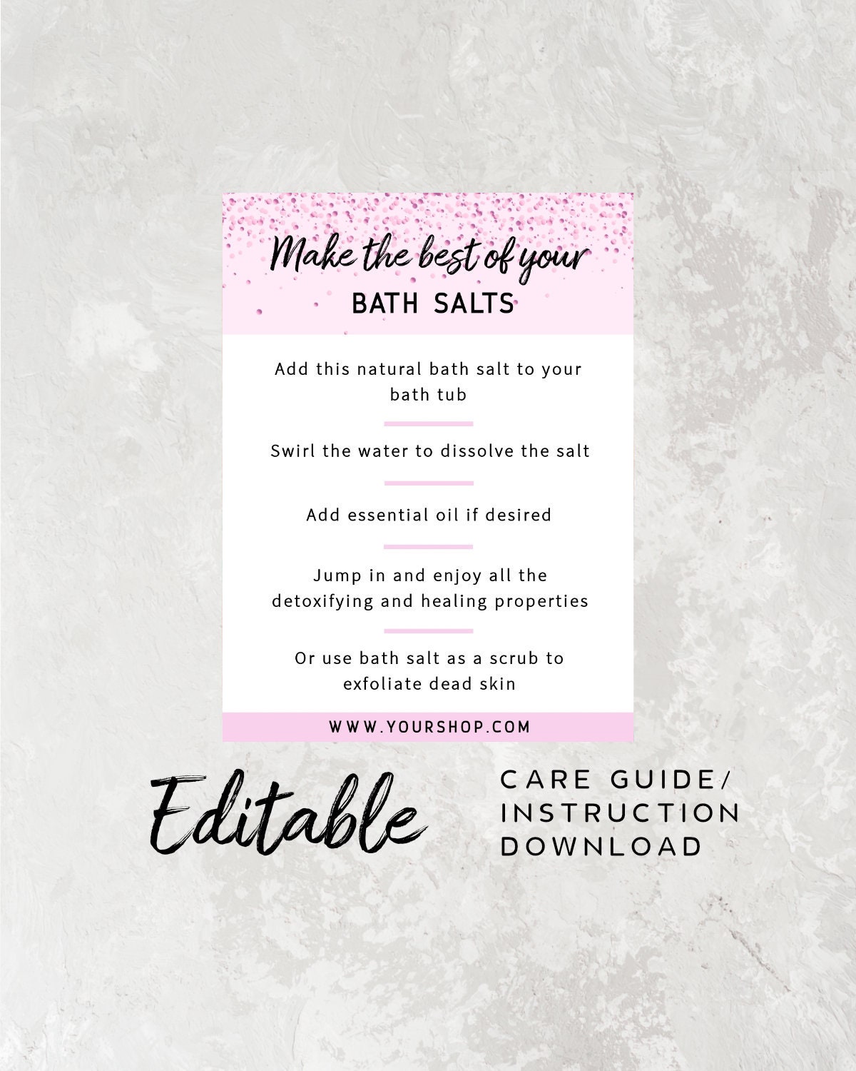 White Marble Etsy Care Card Etsy Insert Card Editable Canva Template