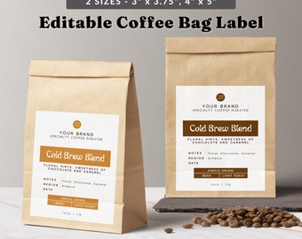 Vintage Coffee Bag Label Template - Cold Brew Label,  Stand Up Pouch Label, Classic Cafe Branding Sticker, Retro Coffee Roaster Packaging