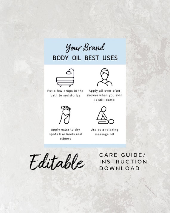 Printable Care Instruction Card Body Oil Care Card Template | Etsy