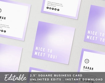 Minimalist Square Business Card - Printable Business Card Template, Instant Download, Calling Card, Purple Business Card Design, Holographic