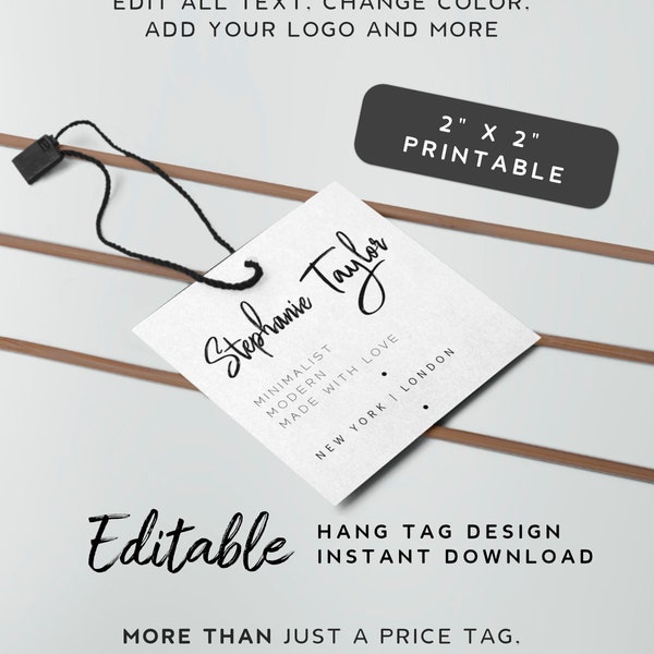 Minimalist Product Tag Template - White Hang Tag Printable, Shop Branding Template, Price Tag Design, Customizable Tag, Minimal Swing Tag