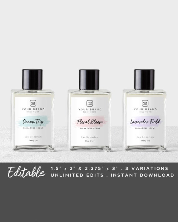 Editable Bottle Label - Corjl Template, Perfume Bottle Sticker Template, Modern Branding, Beauty Product Branding, Beauty Product Label