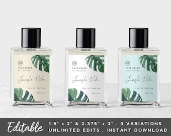 Monstera Product Label - Tropical Label, Floral Perfume Label, Fragrances  Label, Editable Label for Bottles, Greenery Label, Rectangle Label