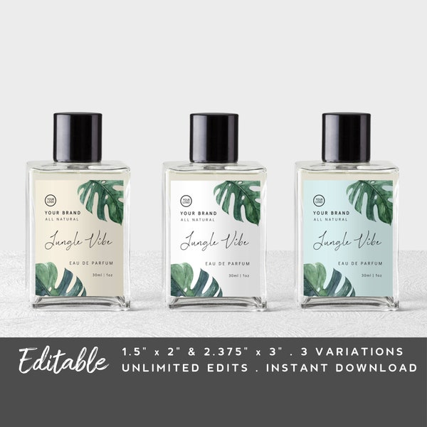 Monstera Product Label - Tropical Label, Floral Perfume Label, Fragrances Label, Editable Label for Bottles, Greenery Label, Rectangle Label