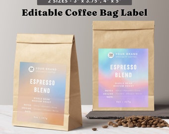Editable Pouch Label Template - Doypack Label Template, Tea And Coffee Label DIY, Bath Salt Label Design, Stand Up Bag Label, Holographic