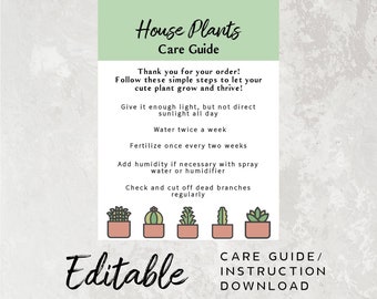 Printable House Plant Care Guide - Indoor Plant Care Card Template, Kundenkarte, Gartenanleitung, Pflanzenkarten