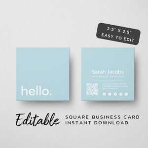 Einfacher QR-Code Quadratische Visitenkarte Vorlage - Scannable Card Design, Business Stationery, Hellblau, Minimalistisch, Scandi Branding