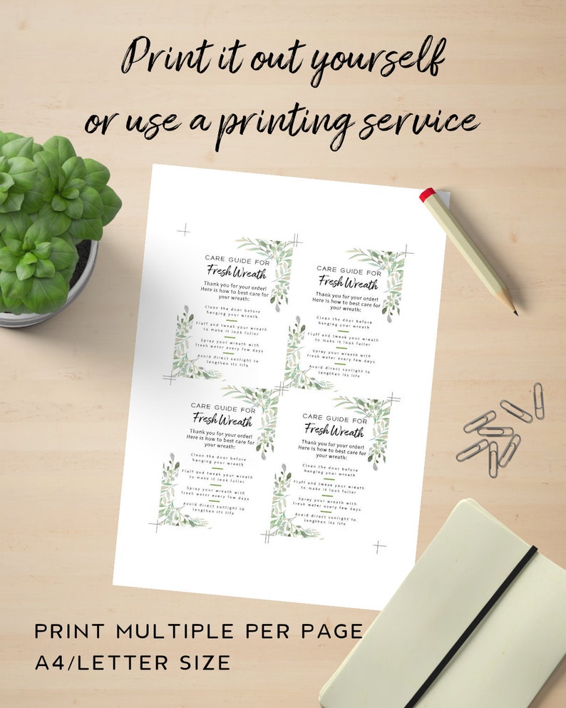 Fresh Wreath Care Card Printable Instruction Card Template Etsy