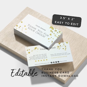 Danke Visitenkarten Vorlage - Gold Glitzer Visitenkarten Design, Thank You Card for Small Business, Branding Druckbare Karte, Elegant