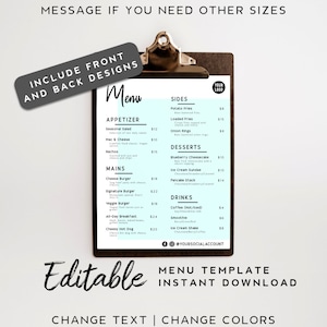 Plantilla de menú de cafetería editable: descarga instantánea, menú de comida de restaurante imprimible, plantilla de lista de precios, kit de marca