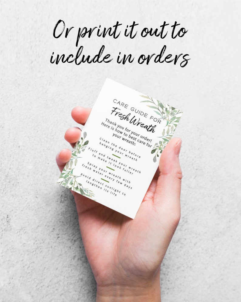 Fresh Wreath Care Card Printable Instruction Card Template Etsy