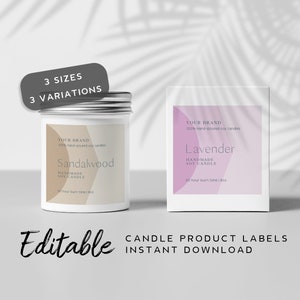 Printable Candle Label Handmade Items - Jar Label Box Template, Product Sticker, Boho Product Label Editable, DIY Square Label Custom