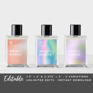 Editable Bottle Label - Colorful Product Label Printable, Custom Bottle Sticker Modern, Digital Download, Perfume, Cologne, Holographic