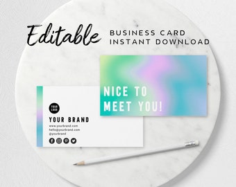 Colourful Business Card Template - Holographic Printable Card Design, 3.5x2 Business Card, Editable US Business Card, For Small Business