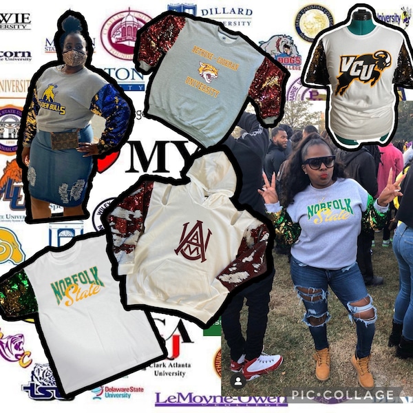 Custom HBCU/COLLEGE Sequin Sleeve Sweatshirt