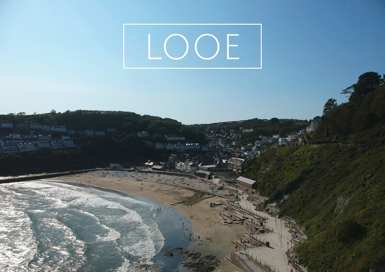 Looe Cornwall aerial view A3 Glossy Poster 297mmx420mm Drone shot