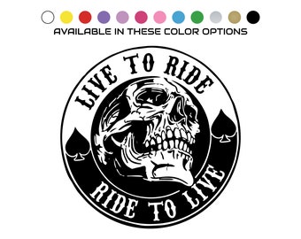 Calcomanía "Vive para conducir" / Ventana del vehículo / Decoración de pared / Pegatina / Vinilo / Motociclista / Motocicleta / Calavera