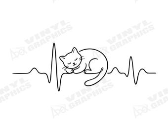 Pegatina de electrocardiograma de gato / Vinilo adhesivo de latido de corazón de gatito durmiendo
