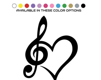 Corazón G Clef Calcomanía / Ventana del Vehículo / Decoración de Pared / Pegatina / Vinilo / Notas Musicales / Orquesta / Banda
