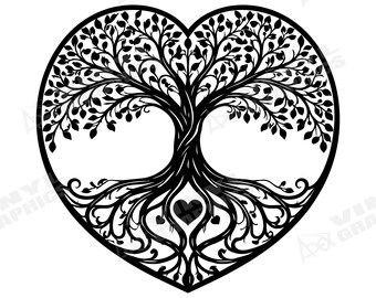 Calcomanía del Árbol de la Vida en forma de corazón / Ventana de vehículo / Decoración de pared / Adhesivo / Vinilo / Nórdico / Espiritual / Ancestral