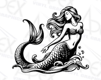 Calcomanía de sirena / Ventana de vehículo / Decoración de pared / Pegatina / Vinilo / Fantasía / Mítica / Océano / Mar / Náutica