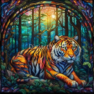 Tiger Stained Glass Tumbler Wrap Designs, High Quality Stain Glass Pattern for Tumblers, Decor, Scrapbook and DYI project, Commercial Use