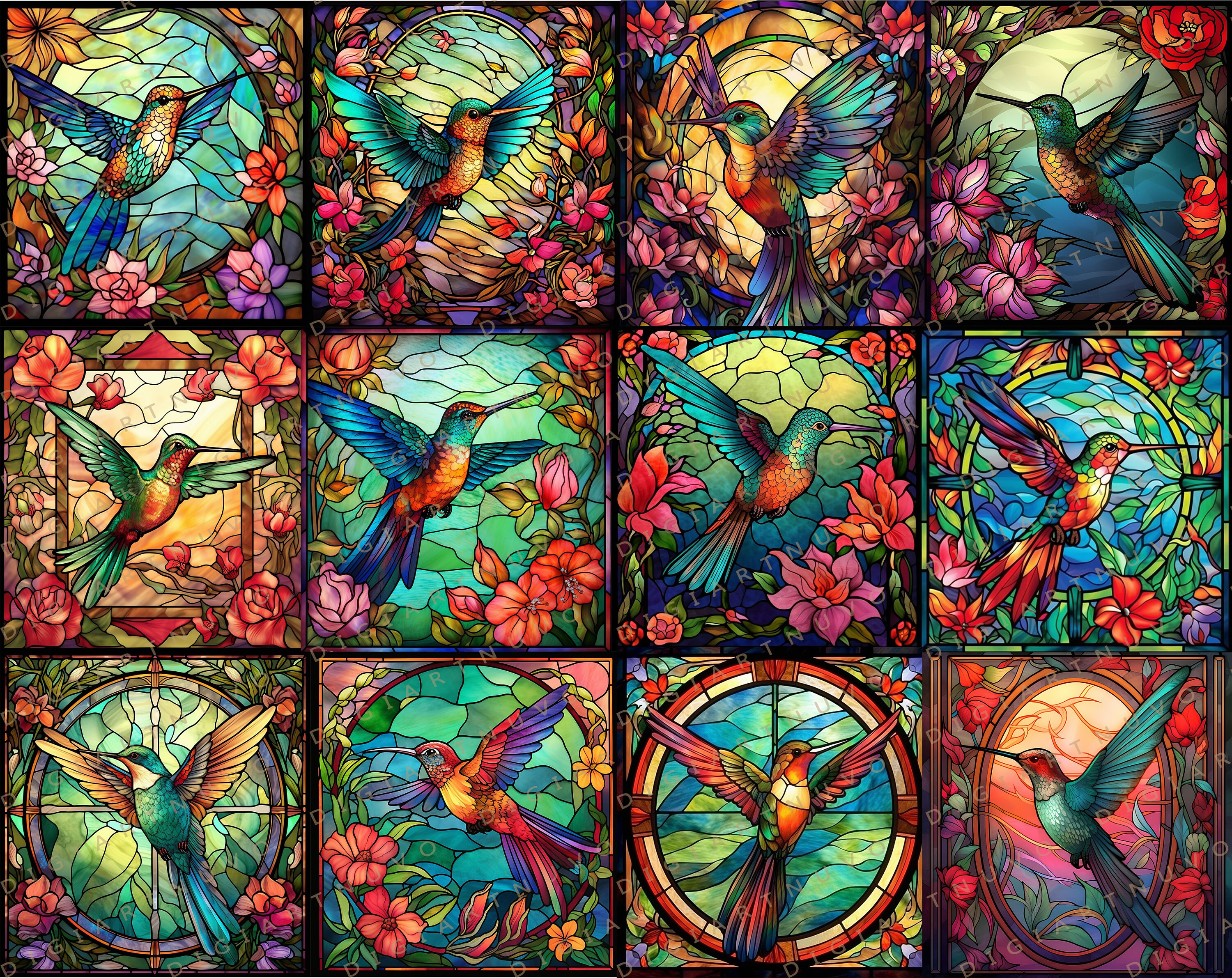 Large Hummingbird Pattern Hummingbird Stained Glass Pattern Bundle Perfect for Tumbler ...