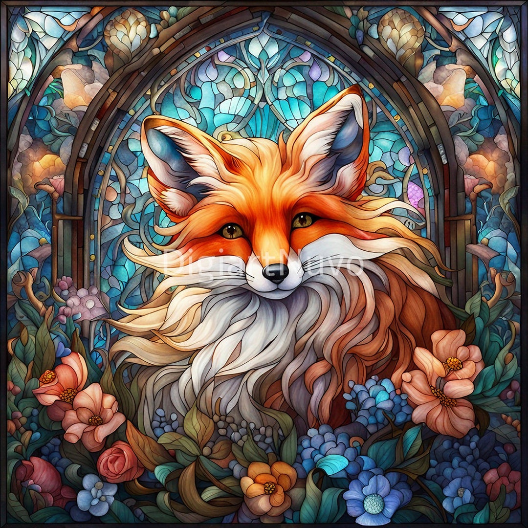 Fox Stained Glass Tumbler Wrap Designs, High Quality Stain Glass