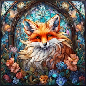 Fox Stained Glass Tumbler Wrap Designs, High Quality Stain Glass Pattern for Tumblers, Decor, Scrapbook and DYI project, Commercial Use