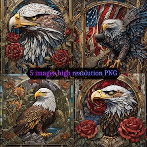 Eagle Stained Glass Pattern Bundle Perfect for Tumbler Sublimation, Crafts, Decor, Wall Art, Scrapbook, Digital Download, Commercial Use