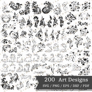 Dekorative SVG, Flourish SVG, Text Dividers svg, Ornaments svg, Swirl Clipart, Stroke svg, Vintage Clipart, Cut File, Cricut