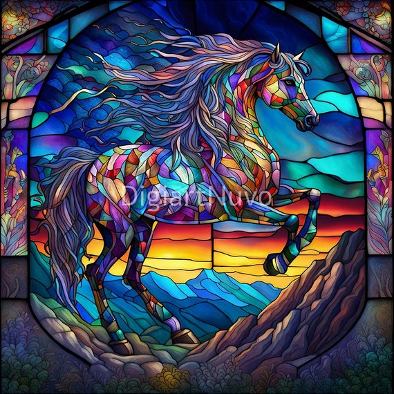 horse Stained Glass Tumbler Wrap Designs, High Quality Stain Glass Pattern for Tumblers, Decor, Scrapbook and DYI project, Commercial Use