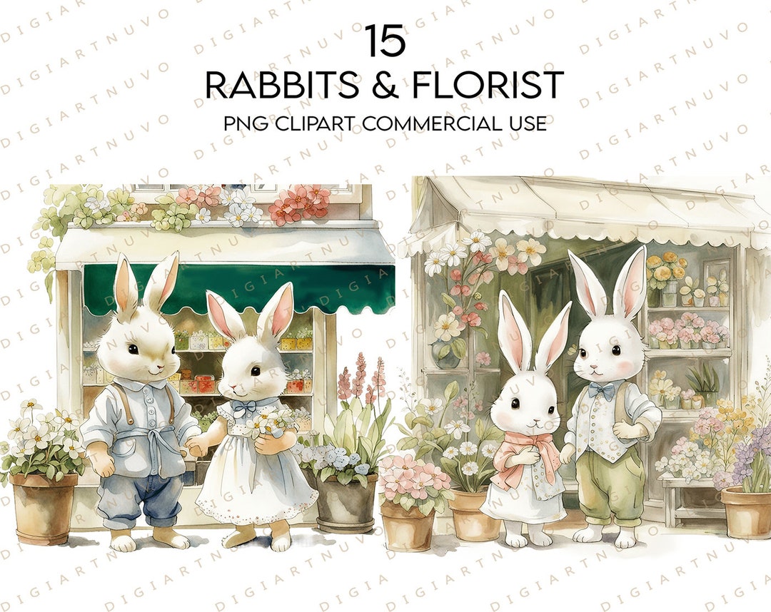 Cute Bunny Clipart, Watercolor Rabbit, Bunny Clip Art, Bunny Design Art ...