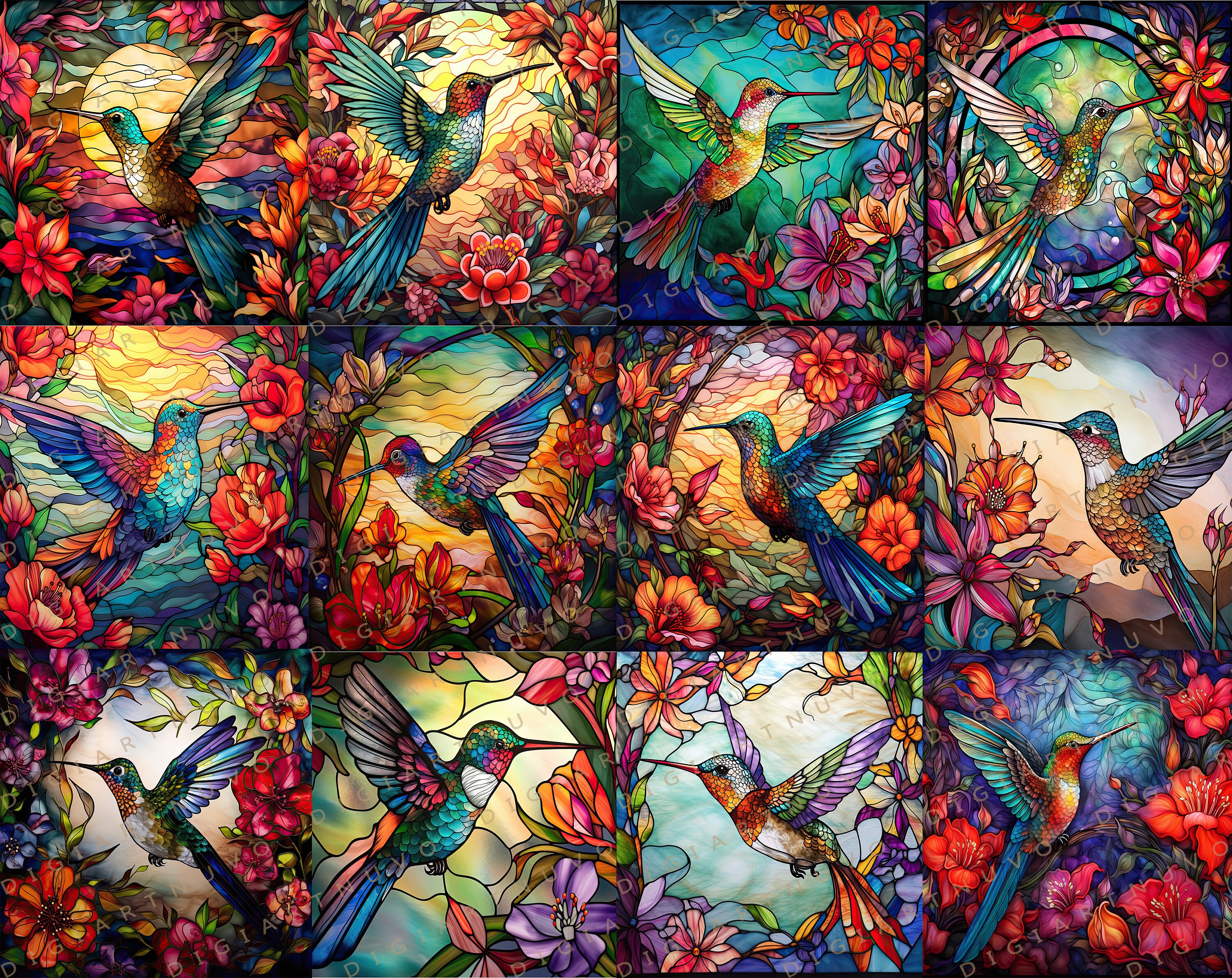Large Hummingbird Pattern Hummingbird Stained Glass Pattern Bundle Perfect for Tumbler ...