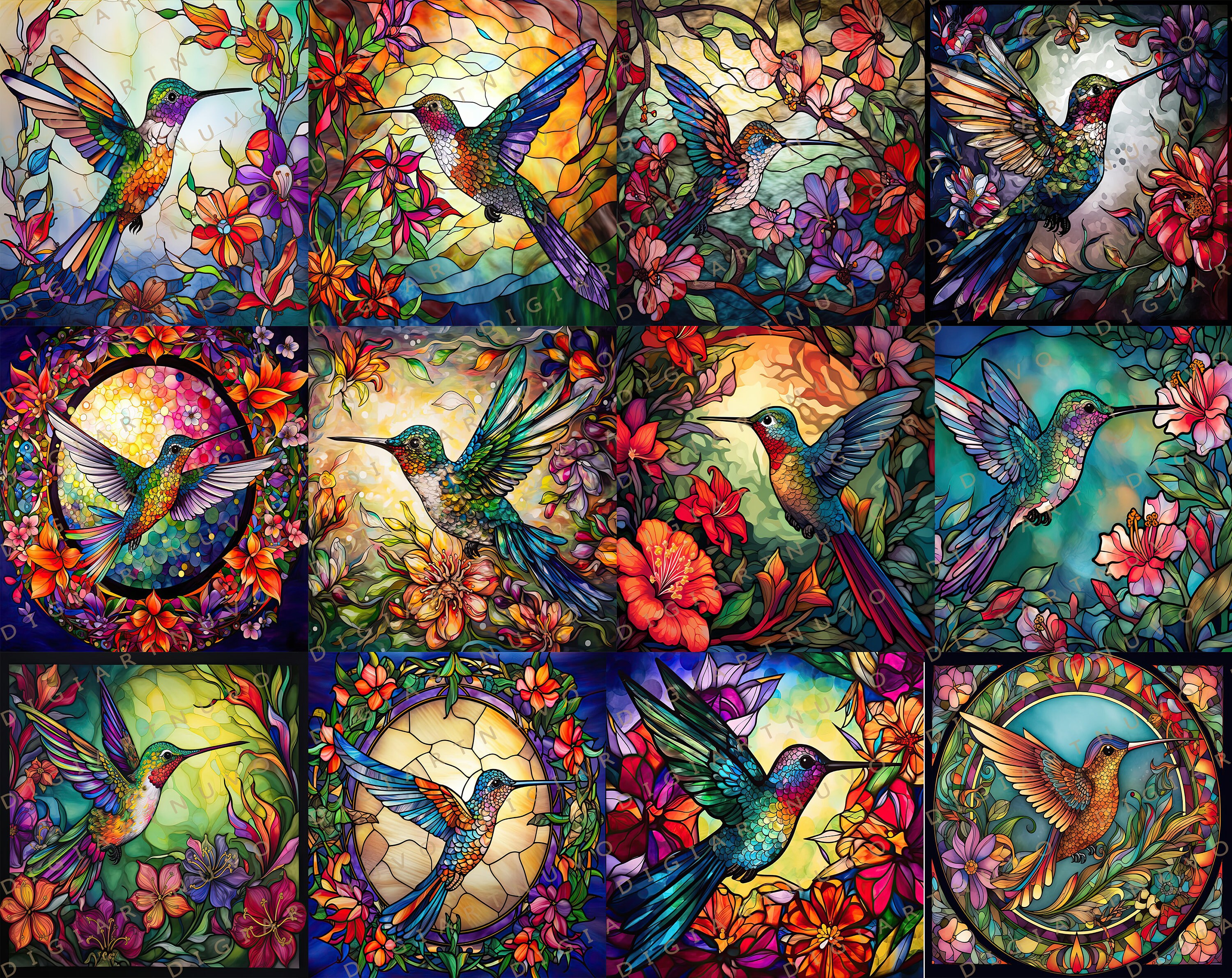 Large Hummingbird Pattern Hummingbird Stained Glass Pattern Bundle Perfect for Tumbler ...