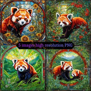 Paquete de patrón de vidrieras de panda rojo perfecto para sublimación de vasos, manualidades, decoración, arte de pared, álbum de recortes, descarga digital, uso comercial
