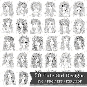 Floral Woman Art, Flower Woman Svg, Women Line Drawing, Woman Sublimation, Girl With Flower, Home Decor Svg, Girl Face Svg
