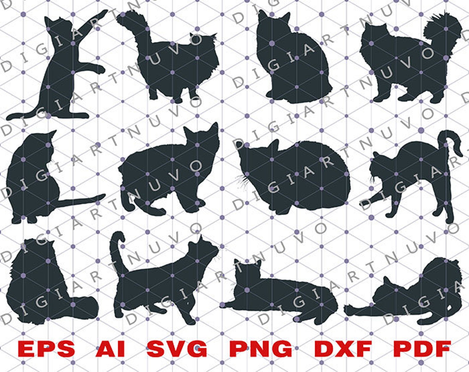 Cat Silhouette Bundle, Cat SVG, Cat Cut File Svg, Cat SVG Clipart, Cat ...